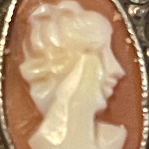 Antique VICTORIAN Carved Shell LADY CAMEO Sterling Silver & MARCASITES RING 7! - Picture 4 of 12